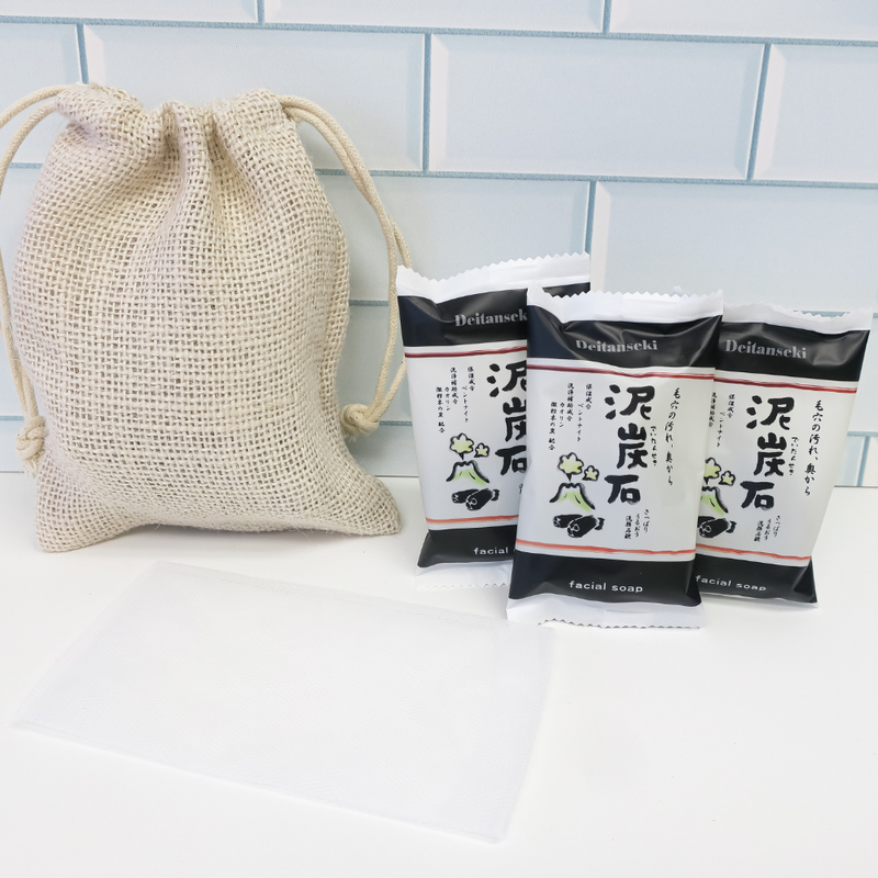 DEITANSEKI SOAP 3x30g + Awa Net Gift Set