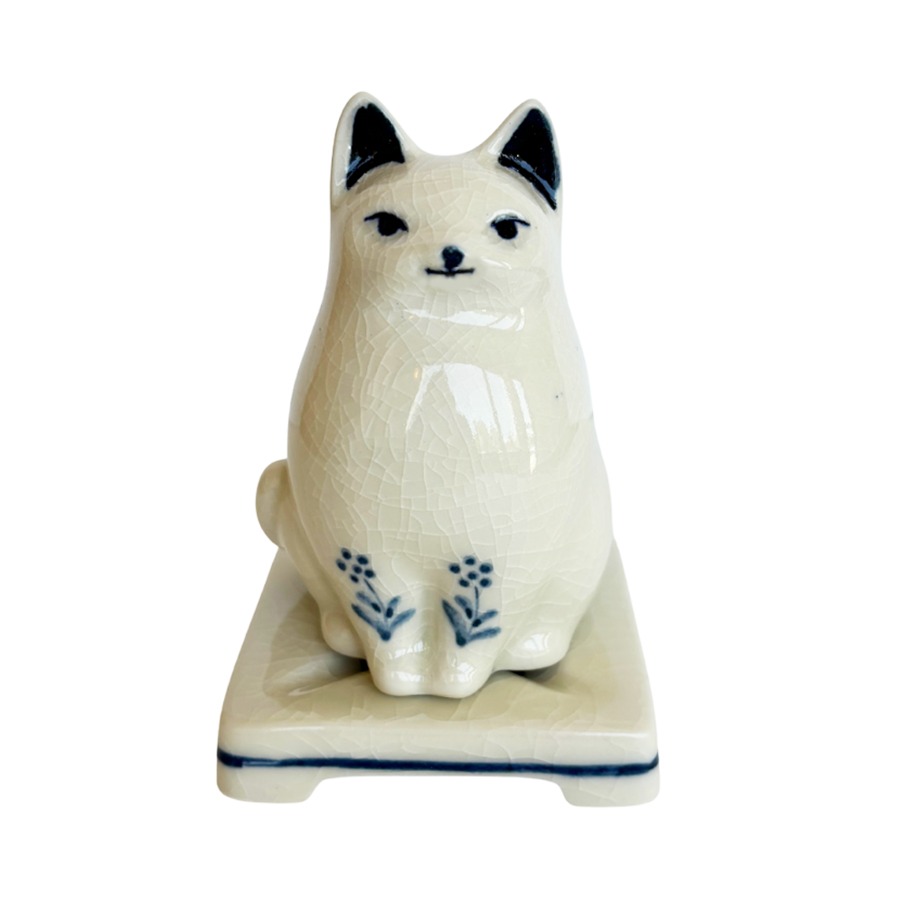 PORCELAIN INCENSE BURNER - Cat (White Finish) | NIPPON KODO