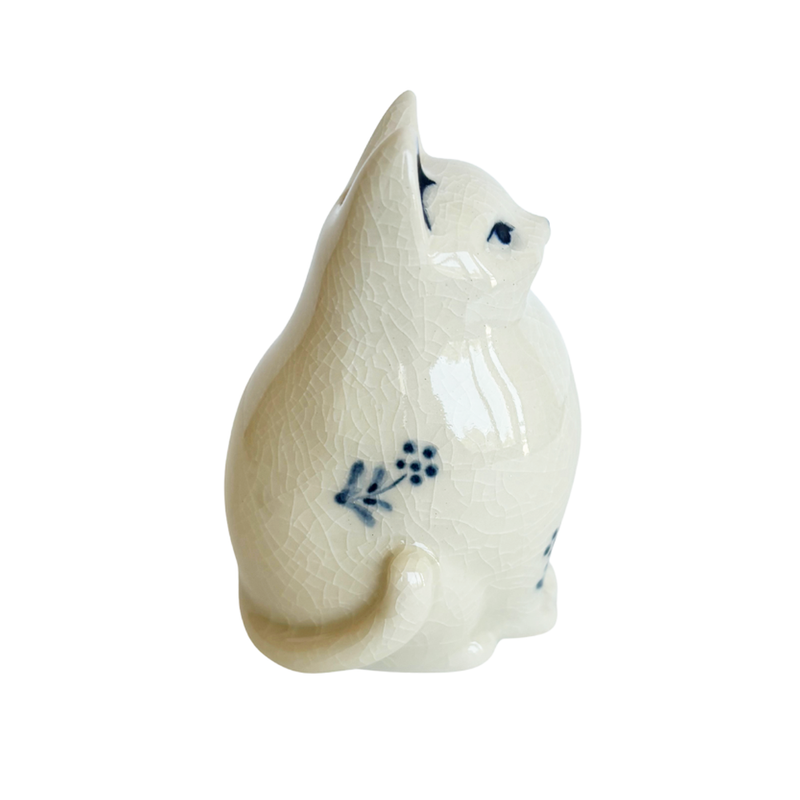 PORCELAIN INCENSE BURNER - Cat (White Finish)