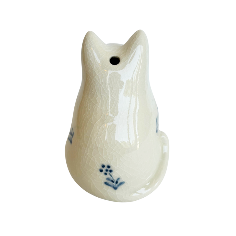 PORCELAIN INCENSE BURNER - Cat (White Finish)