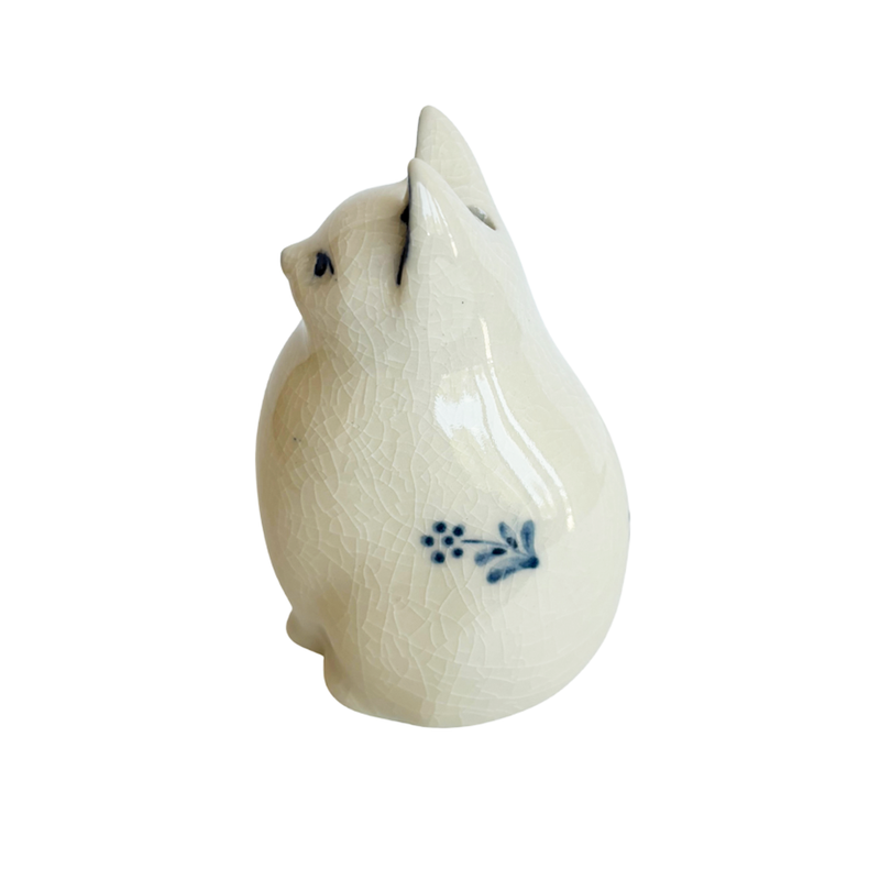 PORCELAIN INCENSE BURNER - Cat (White Finish)