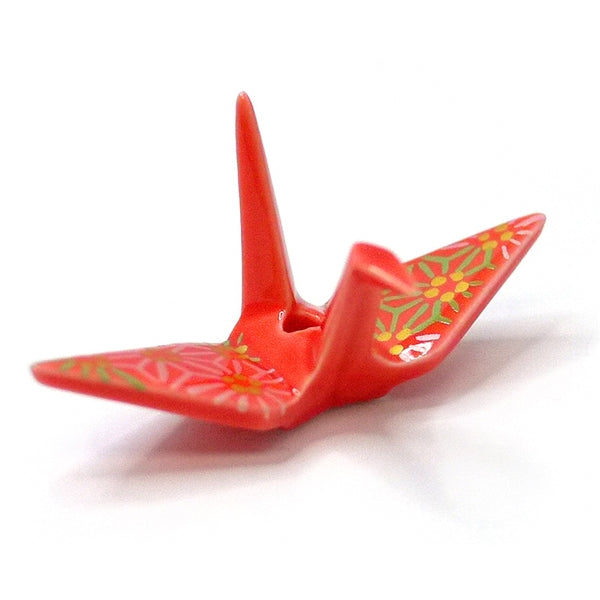 CRANE INCENSE HOLDER - Red Brocade with Plate Set