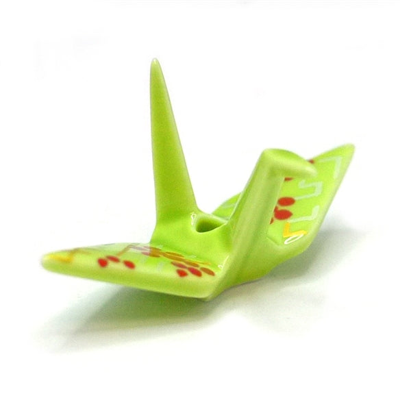 CRANE INCENSE HOLDER - Light Green Brocade with Plate Set
