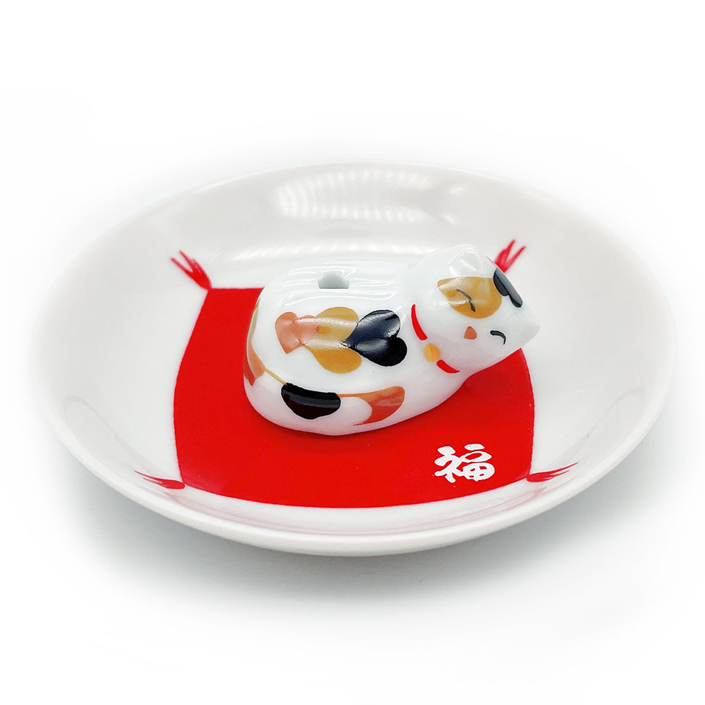 arita-plate-with-sleepy-cat-holder-black-nippon-kodo-japanese