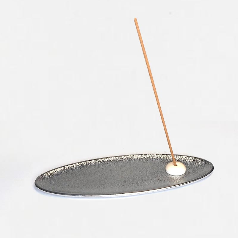METAL INCENSE PLATE -  Oval Silver