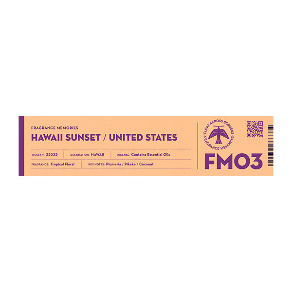 FRAGRANCE MEMORIES - FM 03 Hawaii Sunset / United States 15 sticks (Plumeria, Pikake, Coconut)