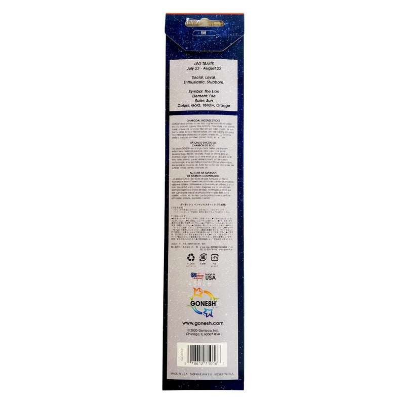 GONESH ZODIAC – Leo | Bamboo Incense, 20 Sticks (Mandarin Spice, Sunflower)