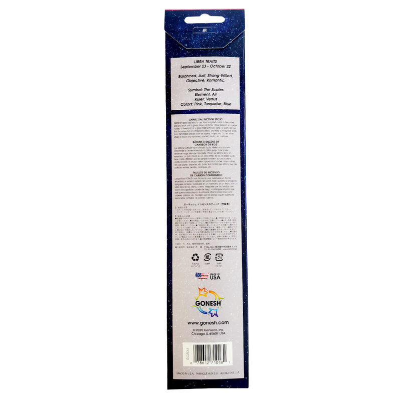 GONESH ZODIAC – Libra | Bamboo Incense, 20 Sticks (Pink Rose Water, Ivy)