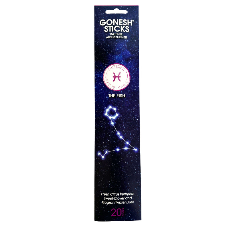 GONESH ZODIAC – Pisces | Bamboo Incense, 20 Sticks (Citrus Verbena, Sweet Clover, Water Lily)