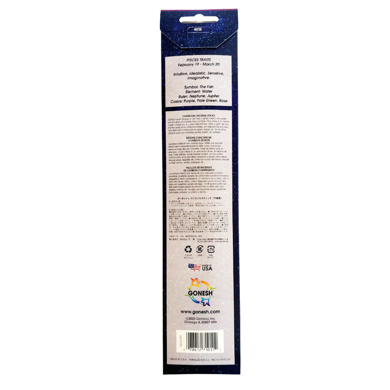 GONESH ZODIAC – Pisces | Bamboo Incense, 20 Sticks (Citrus Verbena, Sweet Clover, Water Lily)