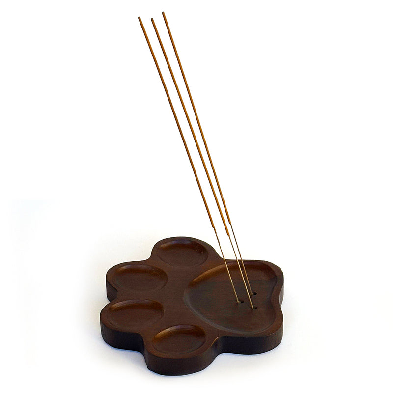 PAW PRINT Bamboo Incense Holder - Brown