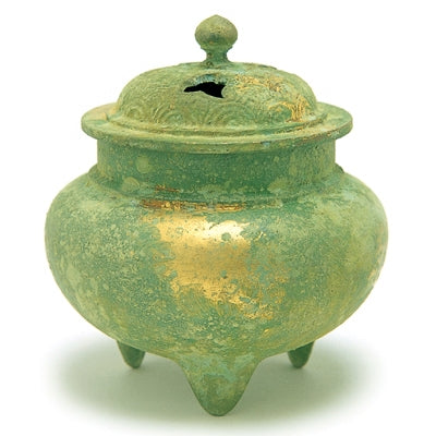 JAPANESE INCENSE BURNER - Metal burner / Round-shaped, Green with Gold