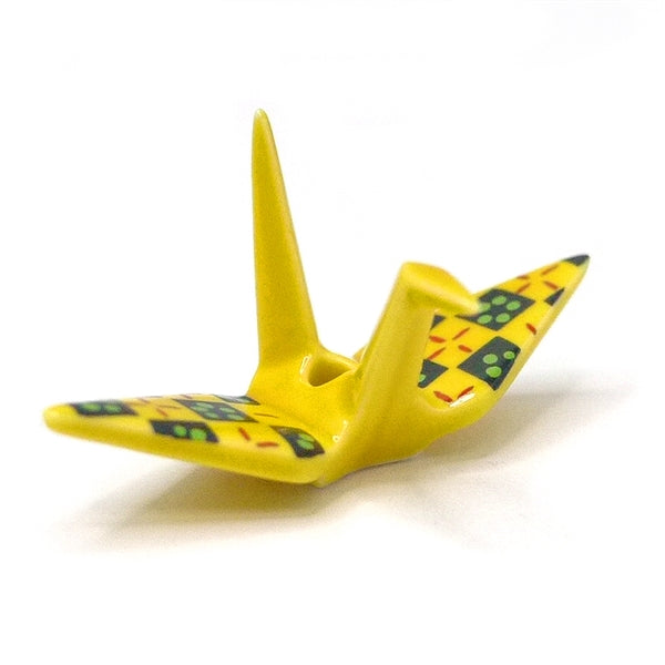 CRANE INCENSE HOLDER - Yellow Brocade with Plate Set